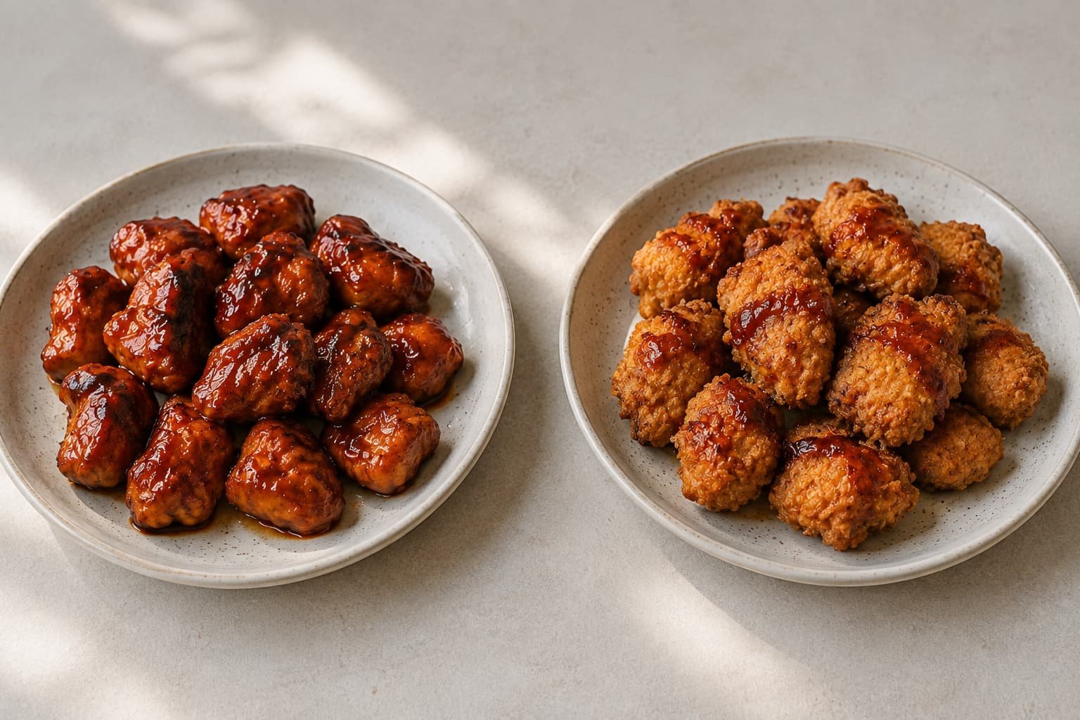 Breaded and unbreaded BBQ chicken bites compared