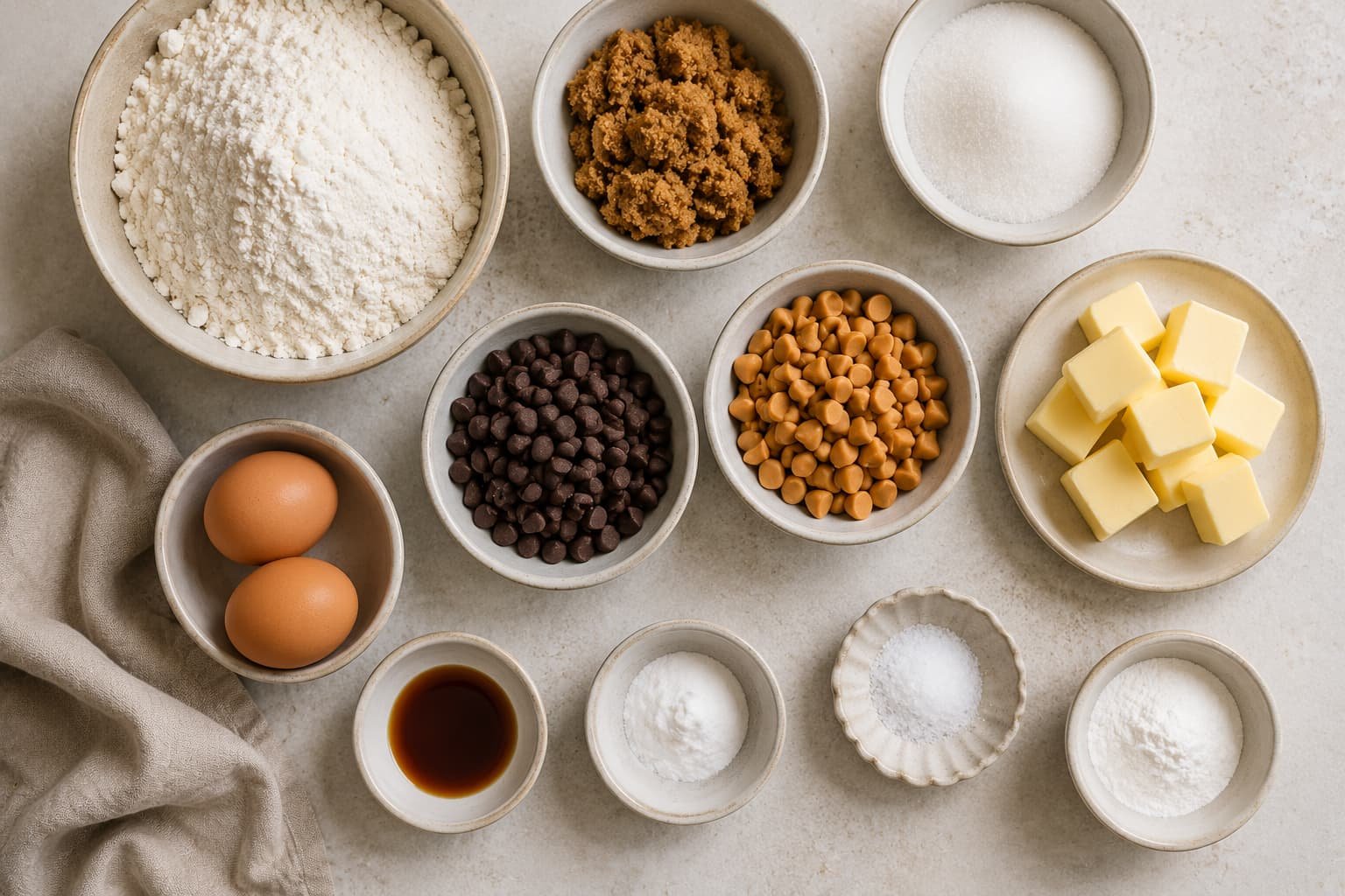 Common ingredient categories used in chocolate chip and peanut butter chip cookies