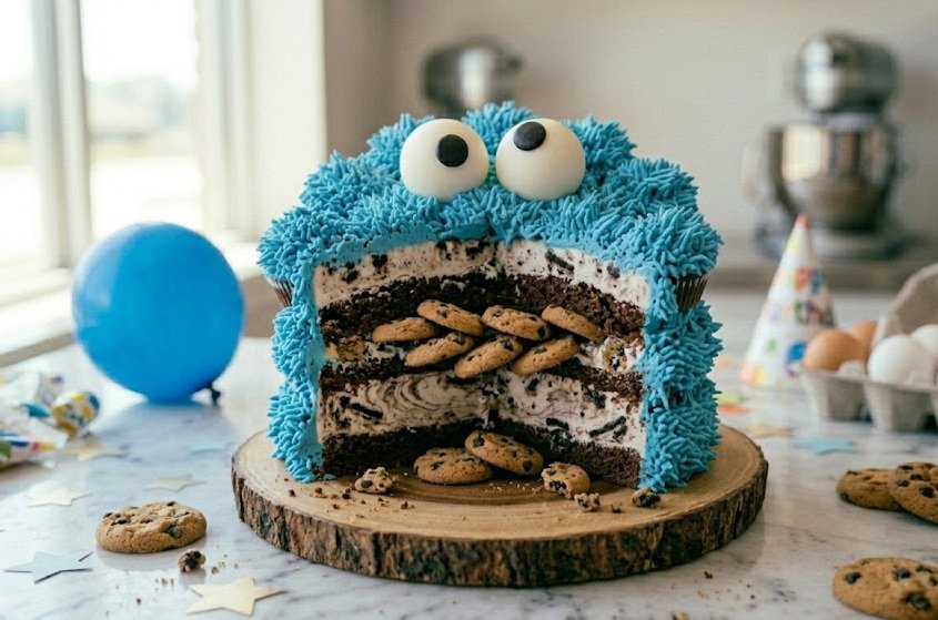 Cookie Monster ice cream cake