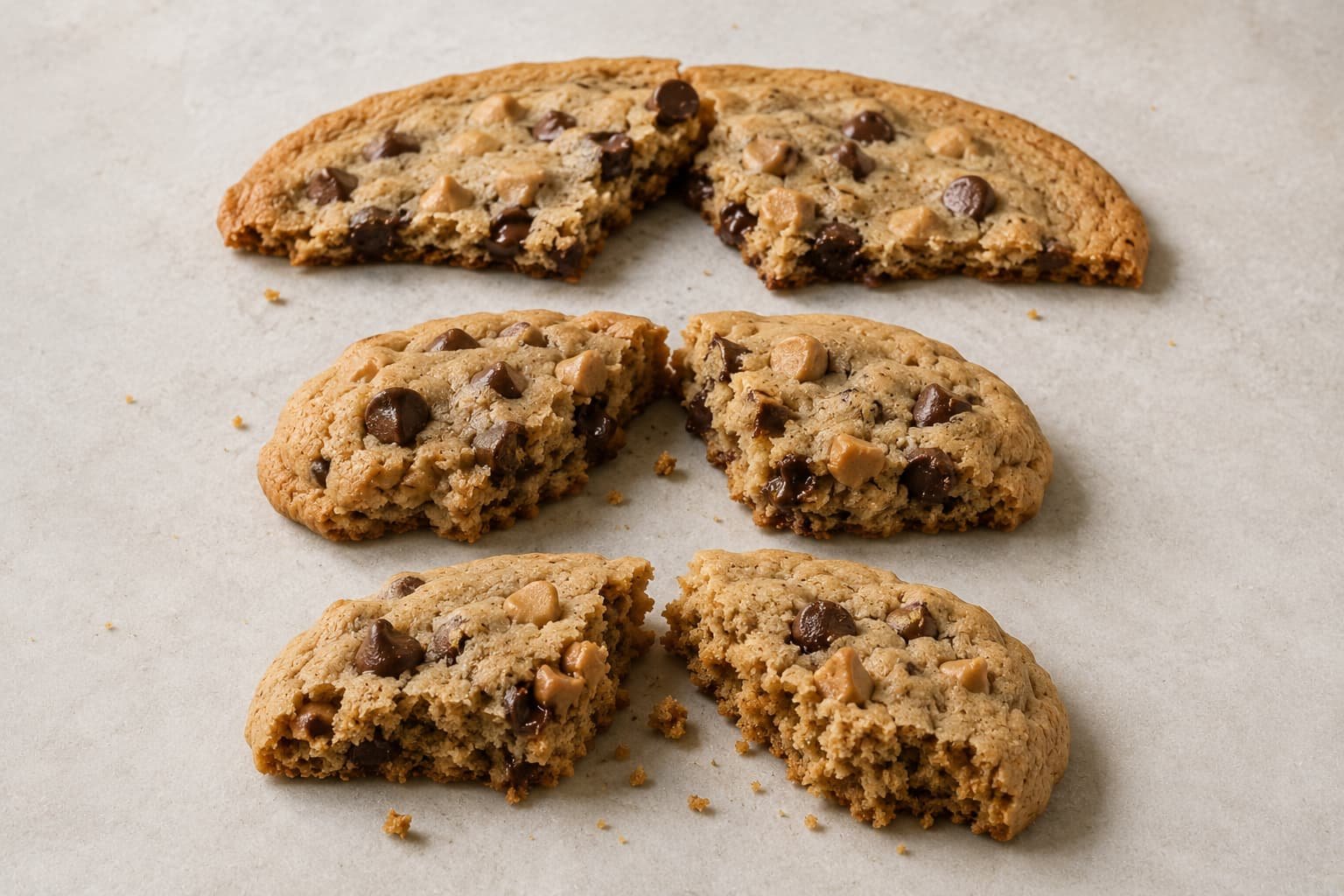 Cookie texture comparison showing flat, dense, and dry-looking examples