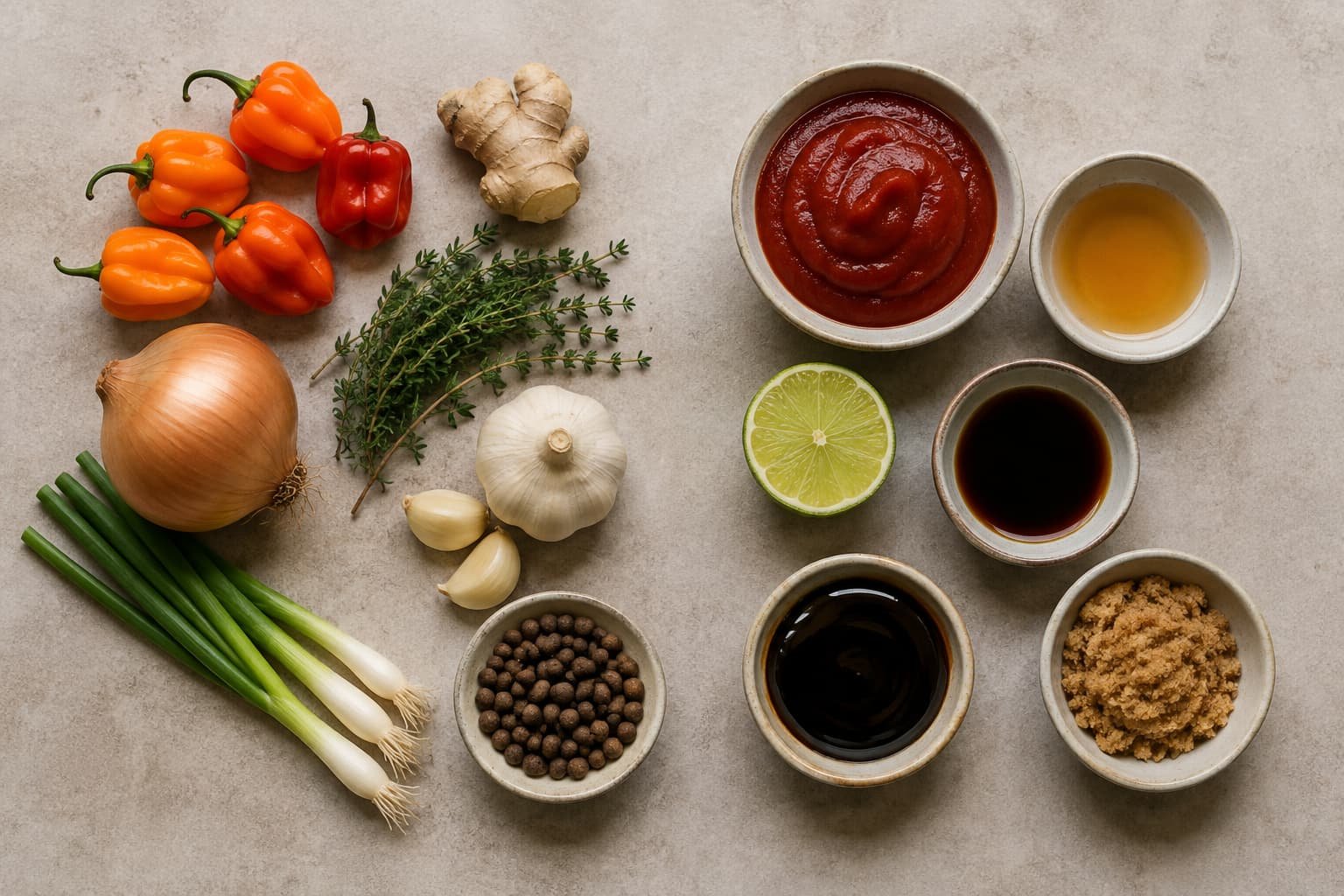 Visual comparison of jerk seasoning, jerk marinade, and thicker jerk BBQ sauce
