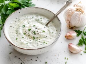 grilled chicken bites with creamy garlic sauce