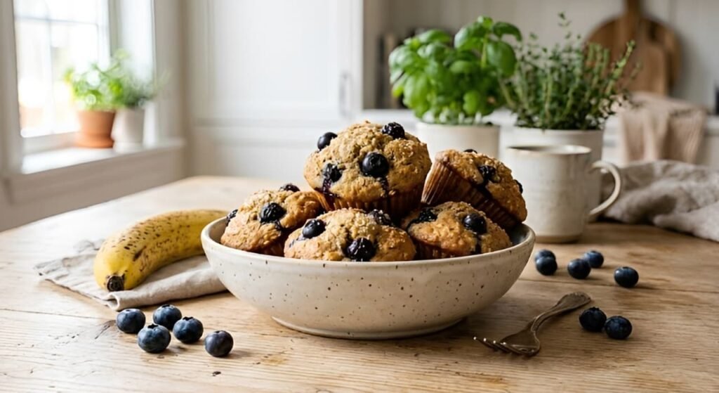 healthy banana blueberry muffins