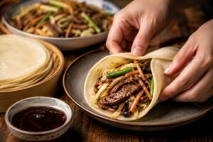 moo shu beef with pancakes​