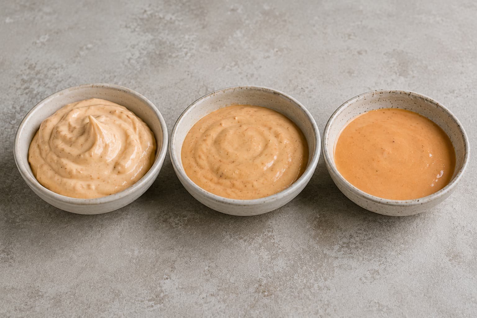 Burger sauce shown in thick, medium, and looser consistencies