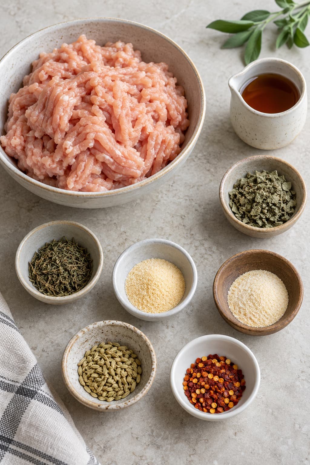 Common ingredient categories used in ground chicken breakfast sausage