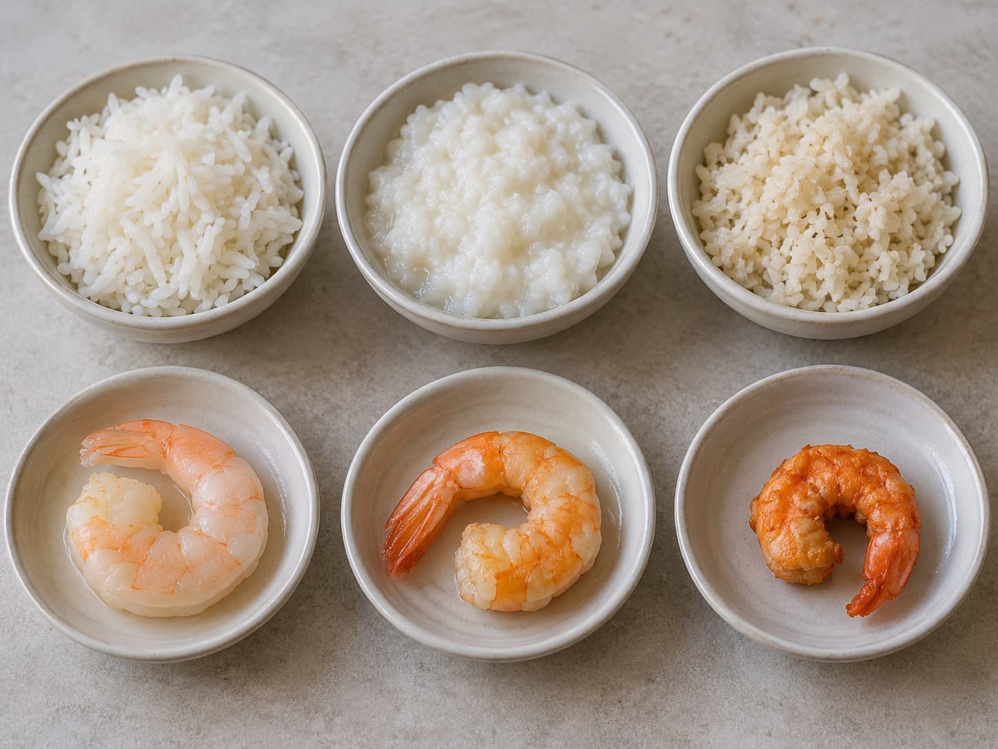 Comparison of different rice textures and shrimp firmness in shrimp-and-rice cooking