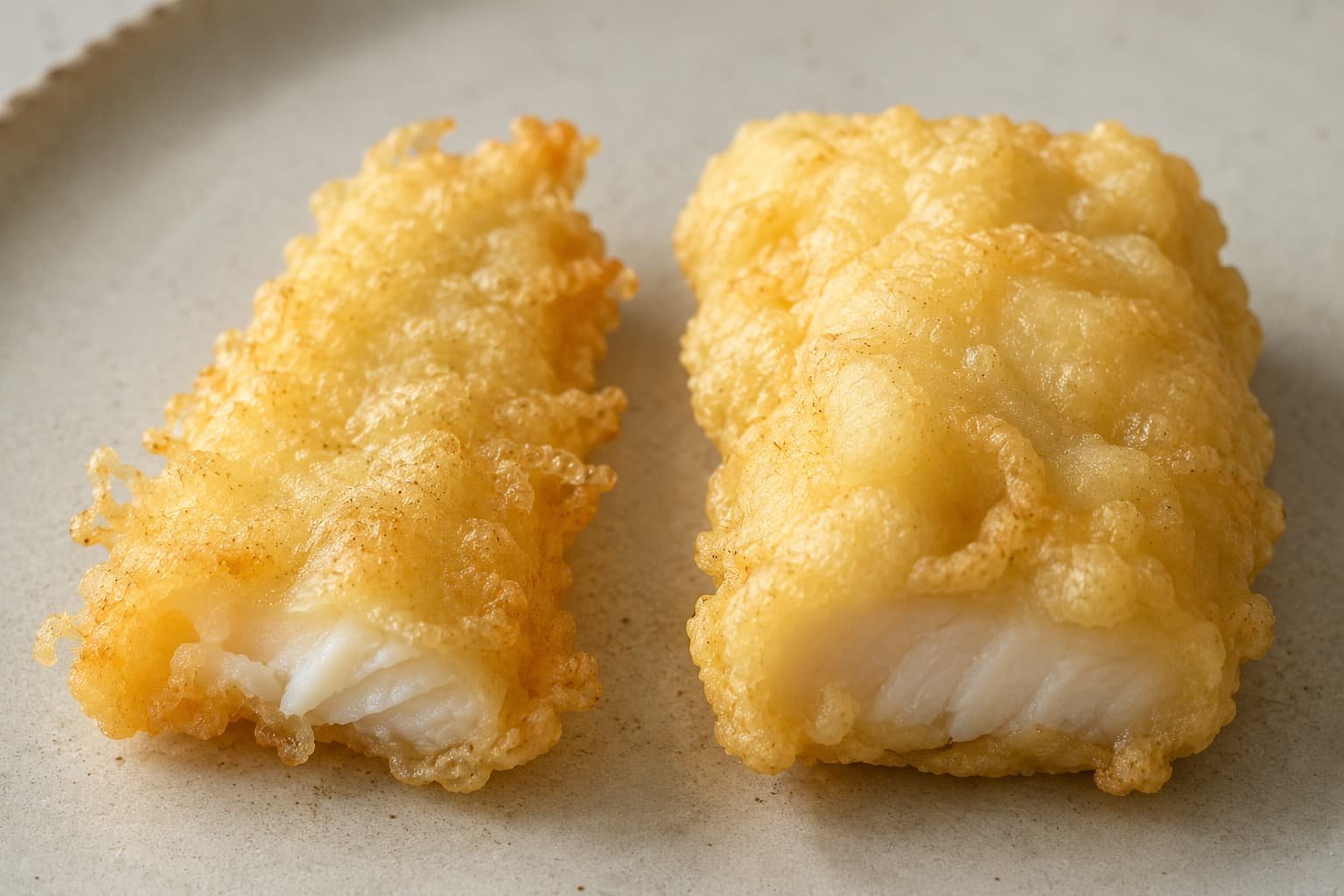 Comparison of thin and thicker battered fish coatings