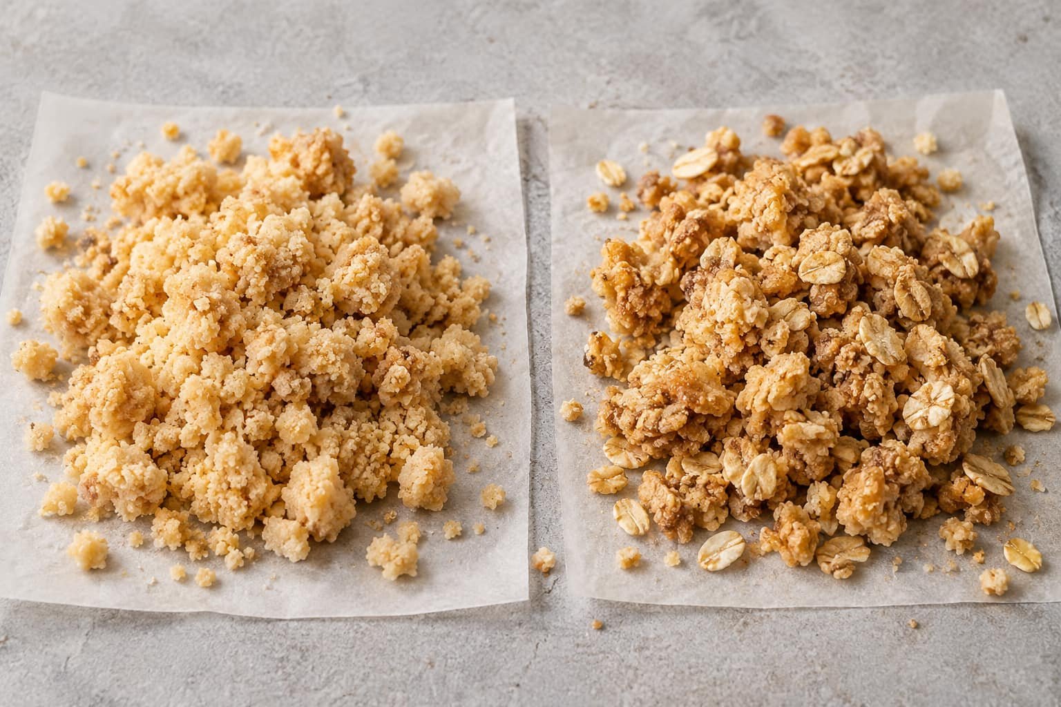 Flour-based streusel beside an oat-based crumble topping for comparison