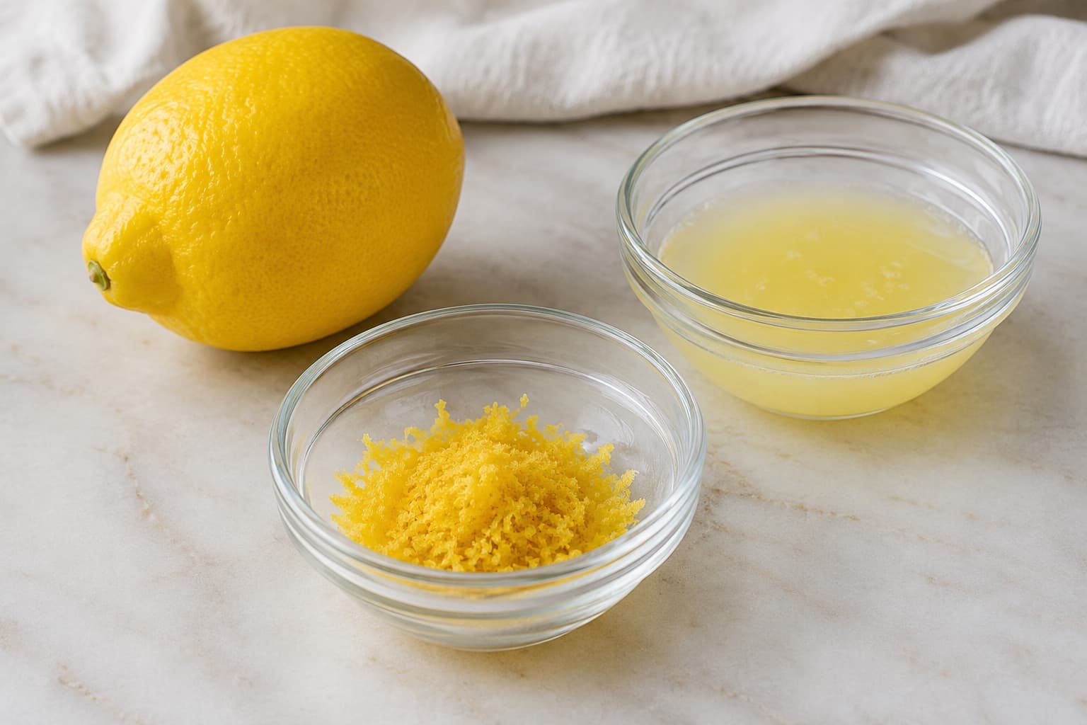 Lemon zest and lemon juice shown separately for a baking comparison