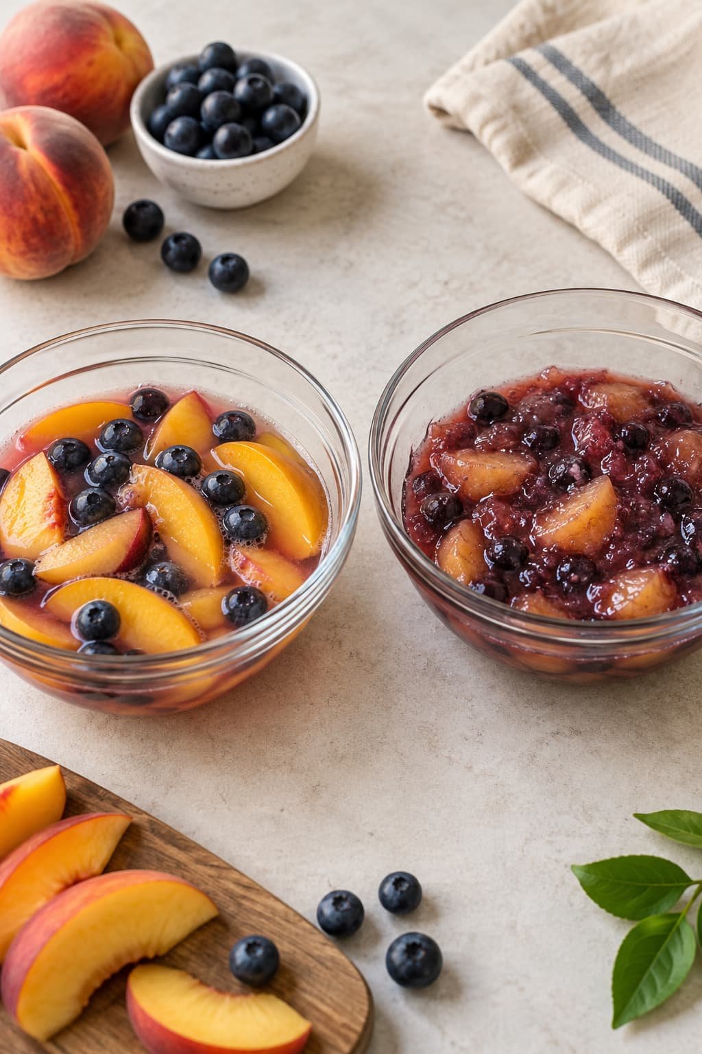 Loose fruit juices compared with a thicker peach and blueberry filling