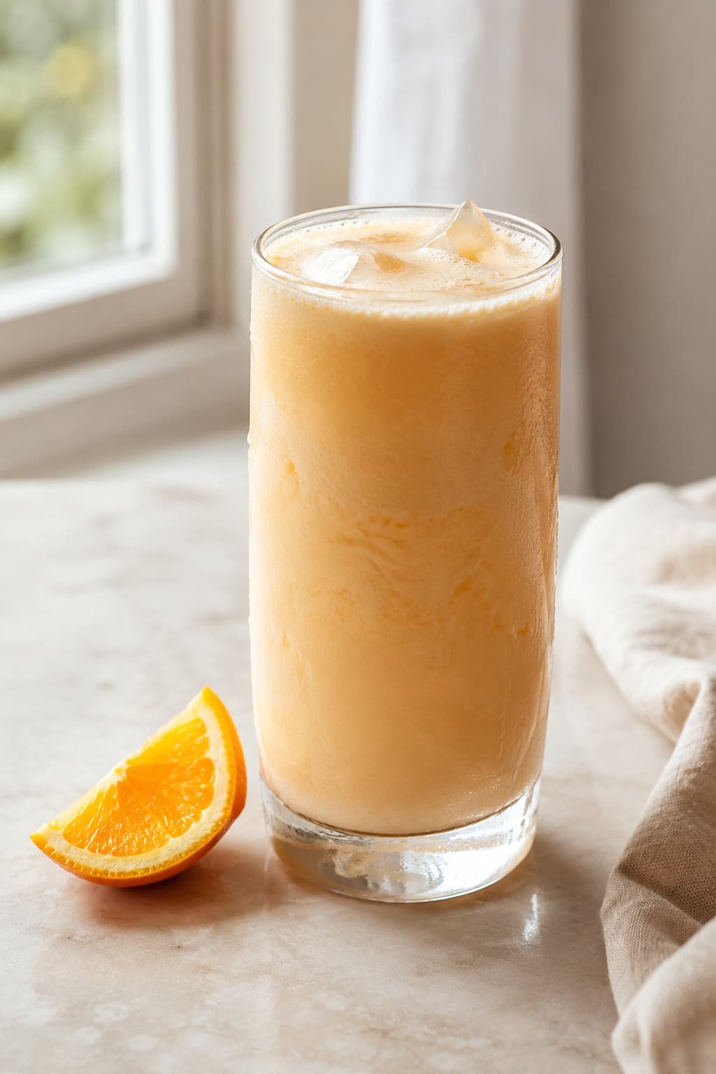 Non-alcoholic orange and vanilla creamy drink served over ice