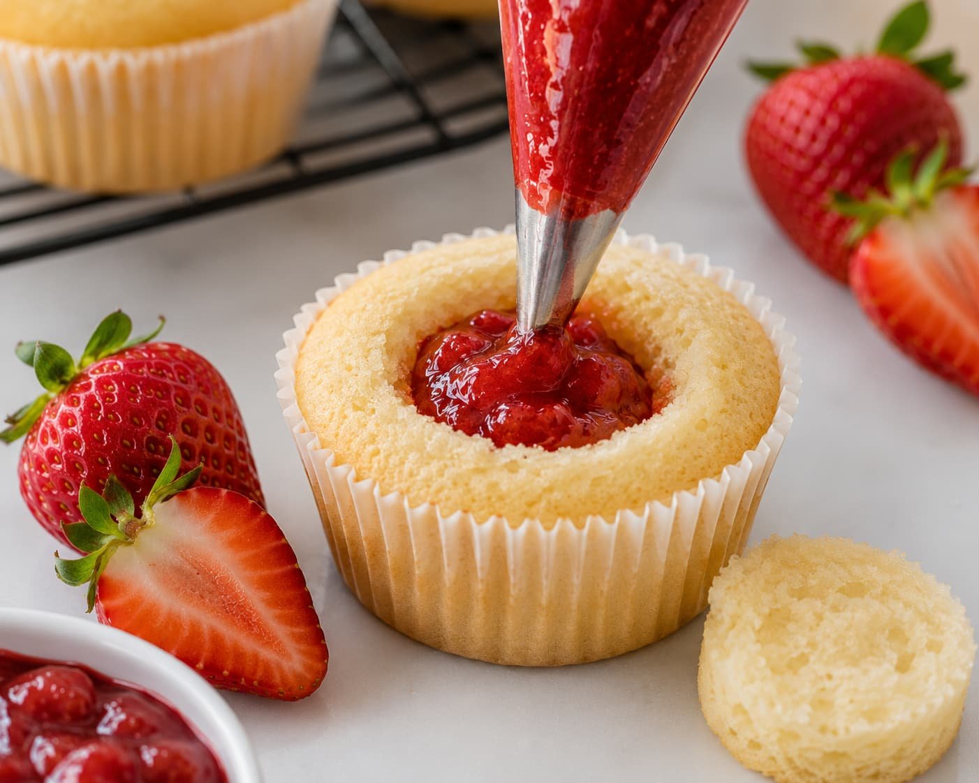 cupcakes with strawberry filling 
