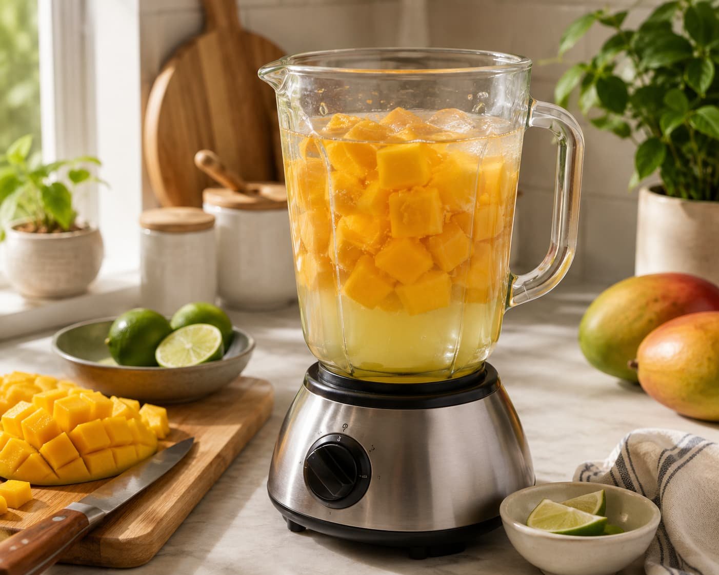 Blending mango, water