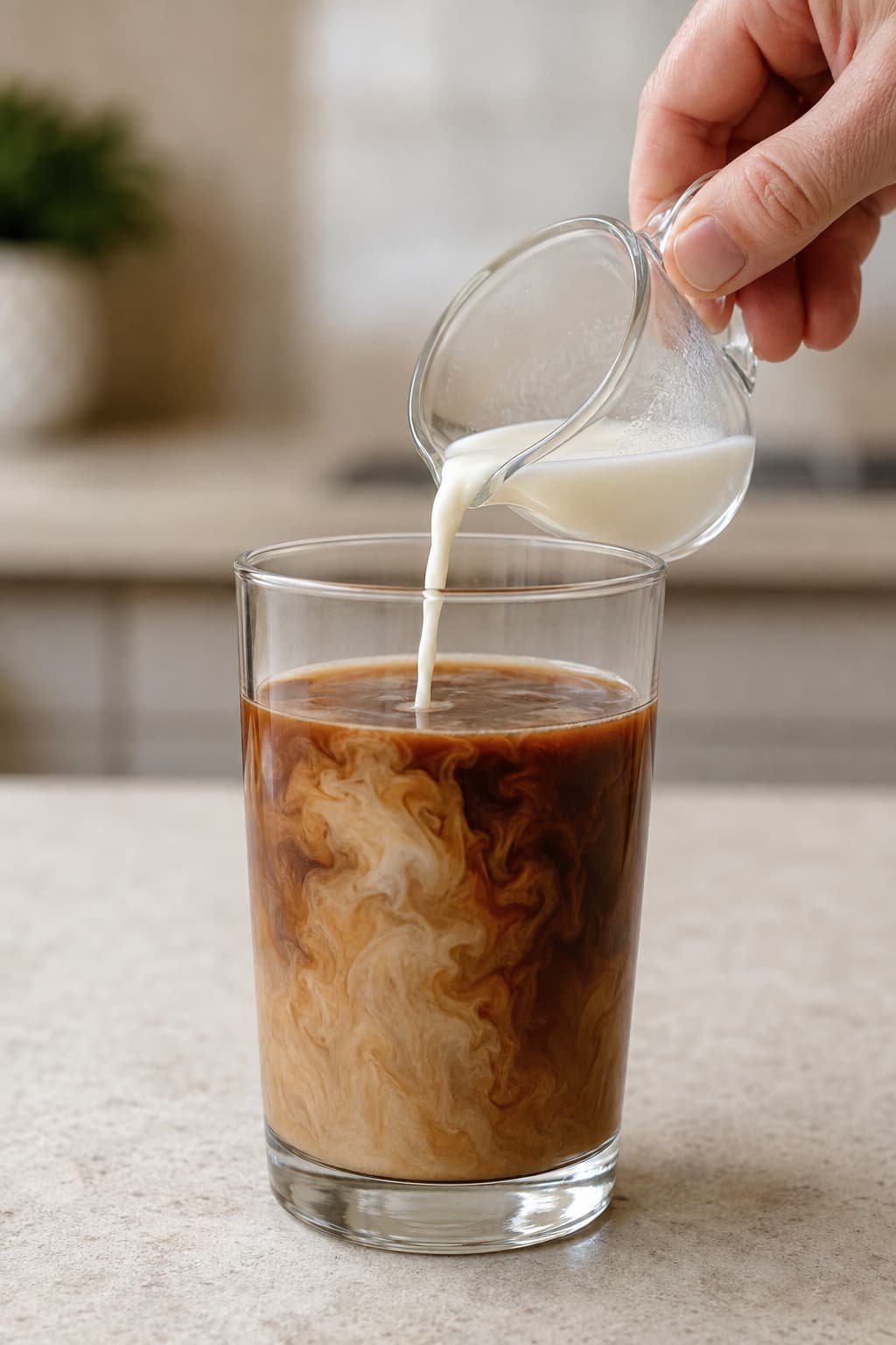 Cold milk being poured