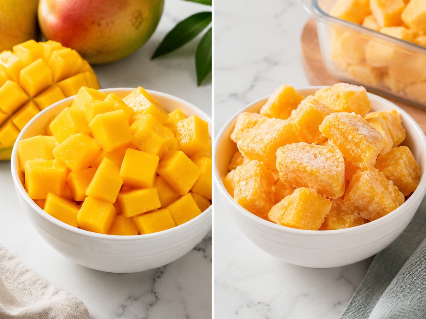 Fresh mango and frozen mango comparison