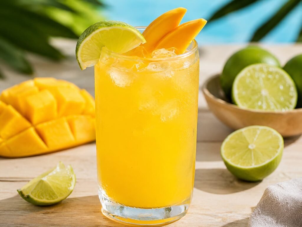 Homemade mango agua fresca served