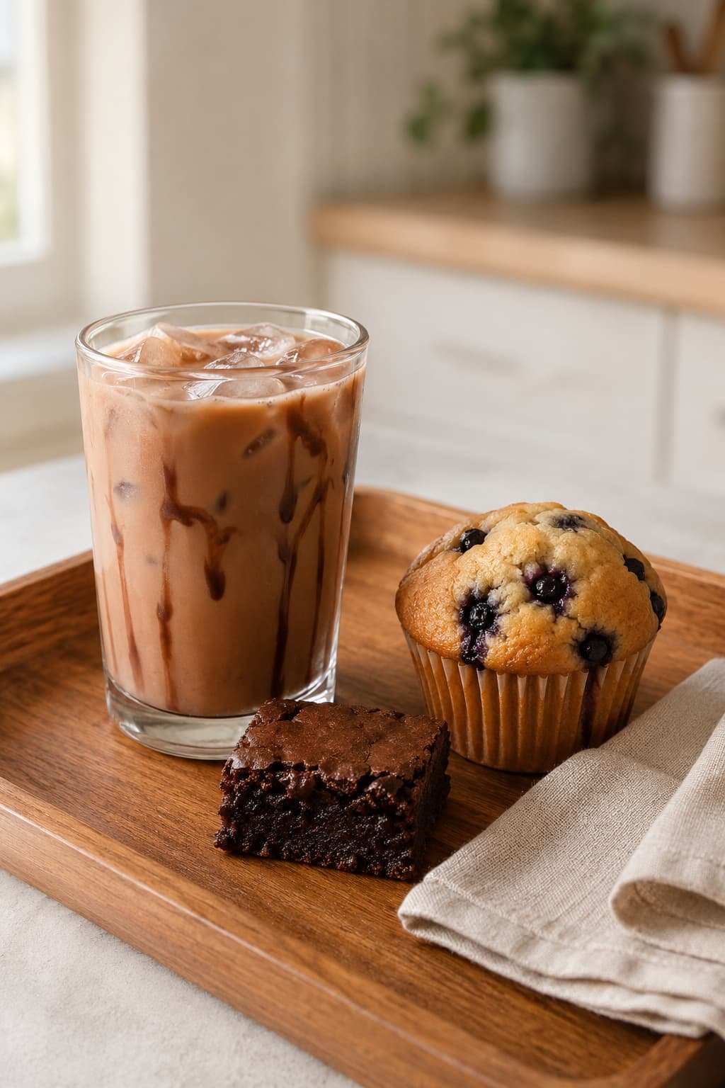 Iced mocha served with an espresso brownie