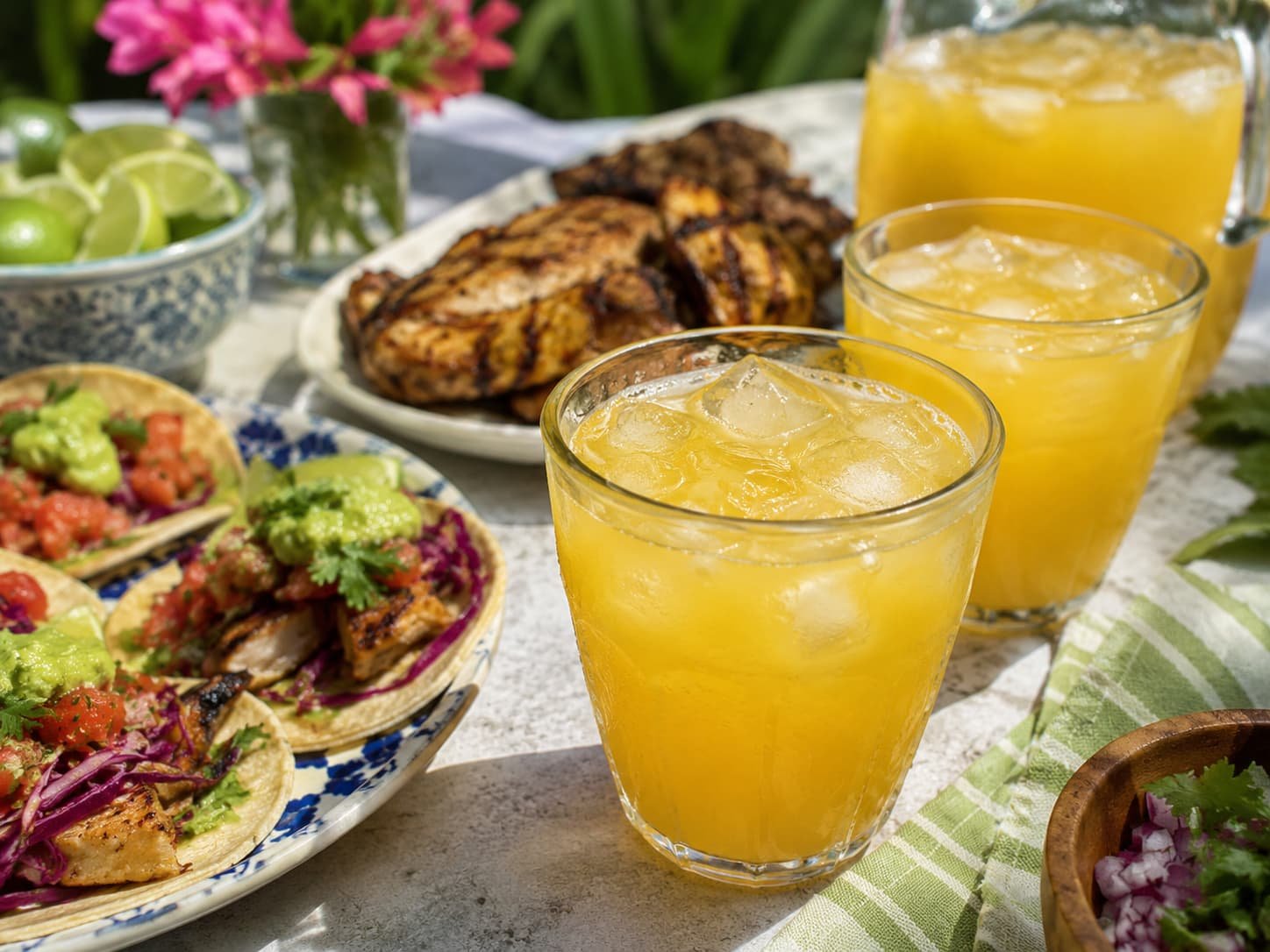 Mango agua fresca served with tacos and grilled chicken
