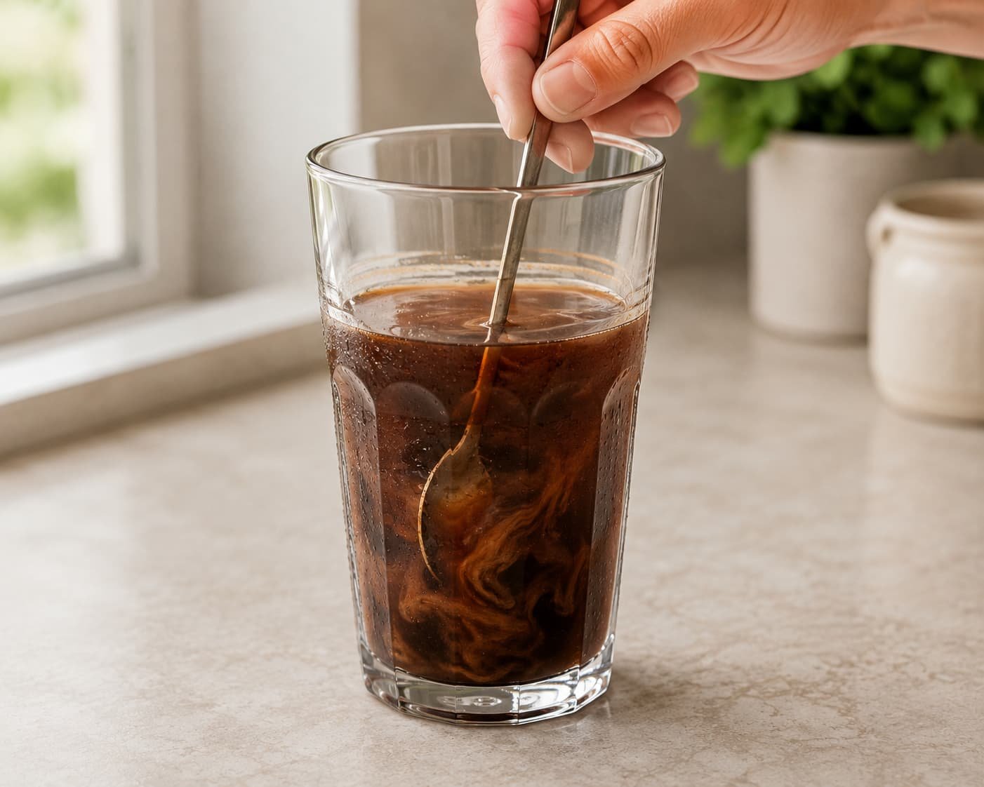 Mixing chocolate syrup