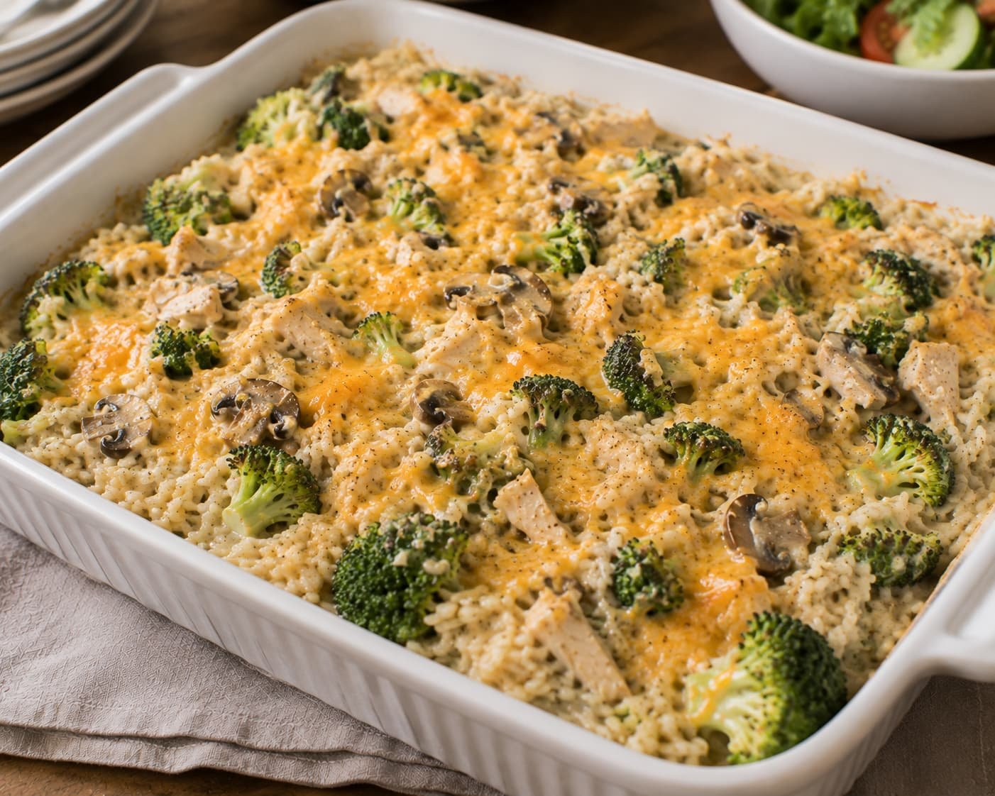 chicken casserole with browned mushrooms