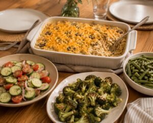 chicken rice casserole with button mushrooms