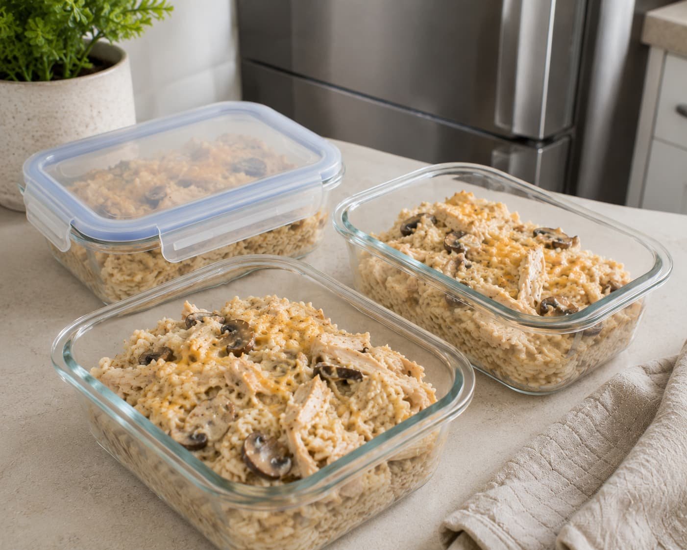 creamy chicken and mushroom rice bake