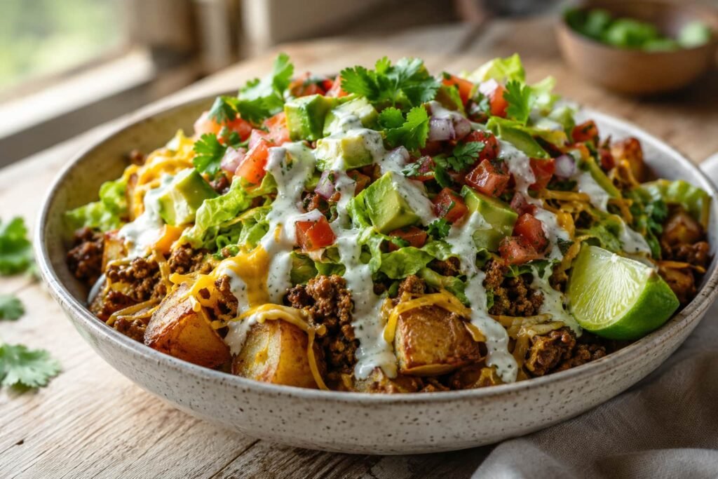 loaded potato taco bowl