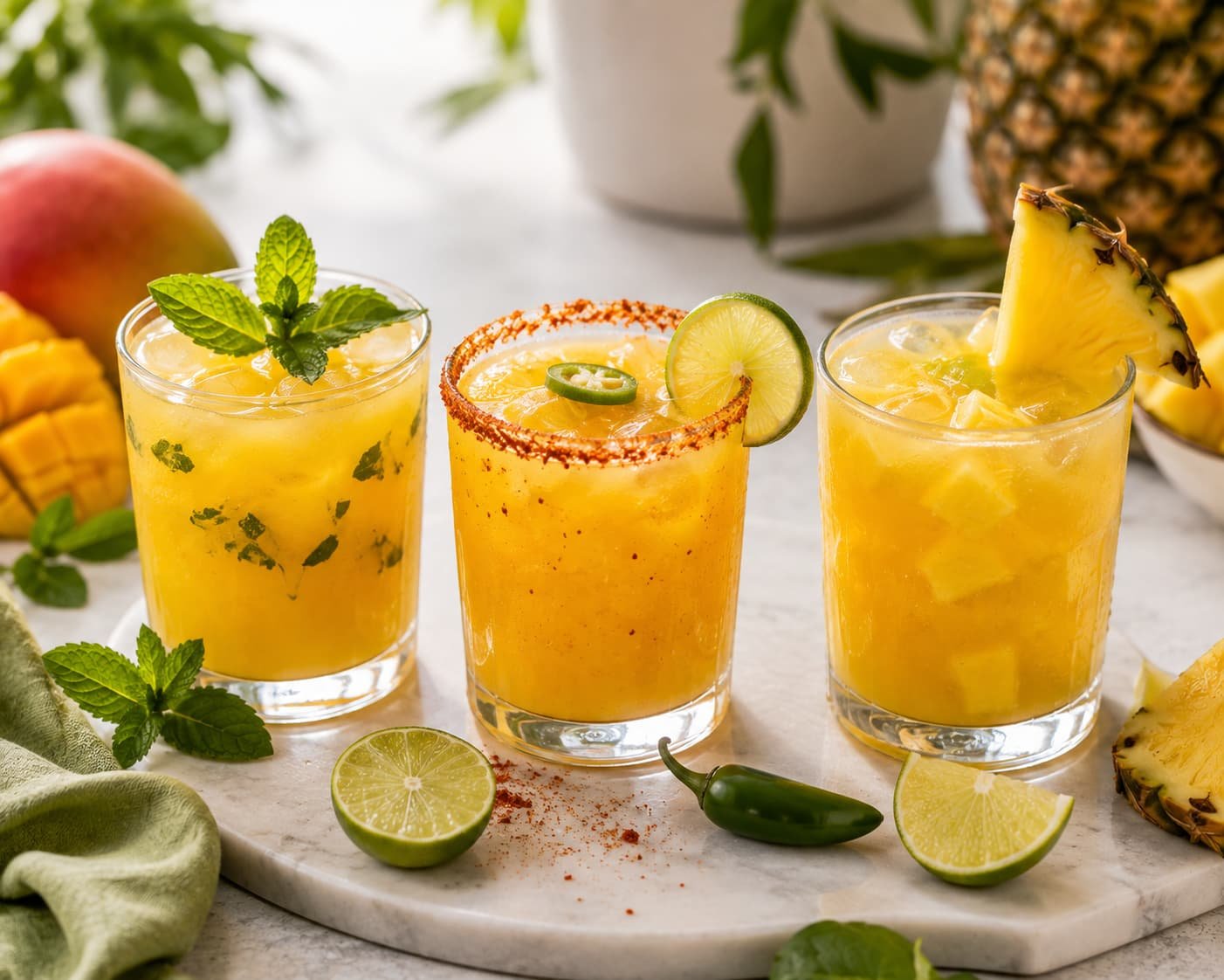 mint, spicy, and pineapple