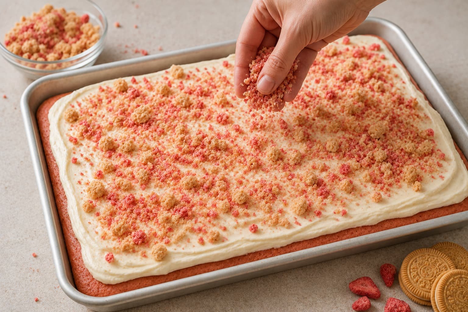strawberry crunch cake topping