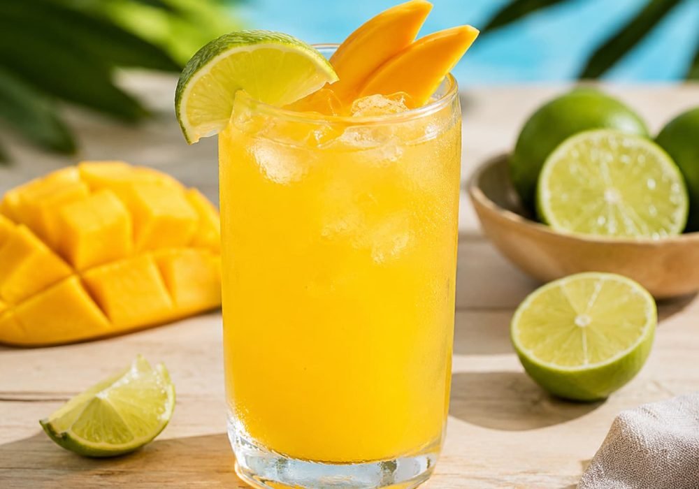 Homemade mango agua fresca served