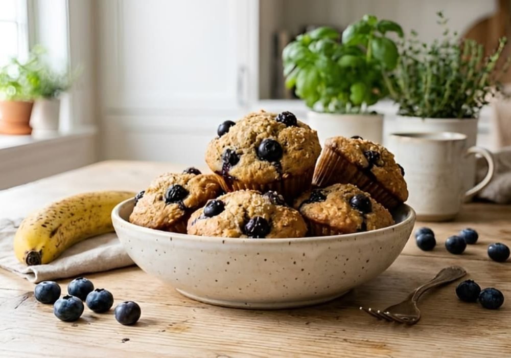 healthy banana blueberry muffins